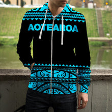 Load image into Gallery viewer, Maori New Zealand Zip Up Hoodie Blue