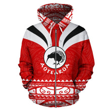 Load image into Gallery viewer, Maori Aotearoa Silver Fern Zip Up Hoodie Red -  Medal Version