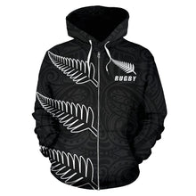 Load image into Gallery viewer, Rugby Three Fern Zip Up Hoodie front | Rugby New Zealand Hoodie