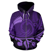 Load image into Gallery viewer, New Zealand Silver Fern Zip Up Hoodie Purple