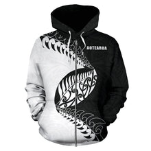Load image into Gallery viewer, Aotearoa Rugby Fern Zip Up Hoodie Black White front