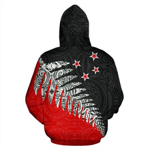 Load image into Gallery viewer, New Zealand Silver Fern Zip Up Hoodie Black Red