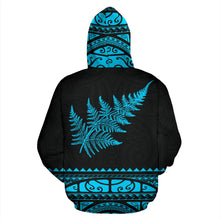 Load image into Gallery viewer, Maori Aotearoa Silver Fern Hoodie Blue -  Medal Version