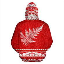 Load image into Gallery viewer, Maori Aotearoa Silver Fern Hoodie Red -  Medal Version