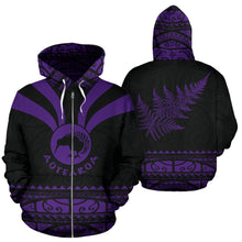 Load image into Gallery viewer, Maori Aotearoa Silver Fern Zip Up Hoodie Violet -  Medal Version