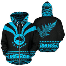 Load image into Gallery viewer, Maori Aotearoa Silver Fern Zip Up Hoodie Blue -  Medal Version