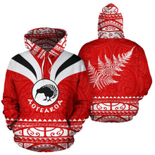Load image into Gallery viewer, Maori Aotearoa Silver Fern Hoodie Red -  Medal Version