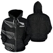 Load image into Gallery viewer, Rugby Three Fern Zip Up Hoodie front and back | Rugby New Zealand Hoodie