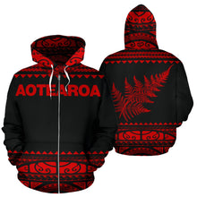 Load image into Gallery viewer, Maori New Zealand Zip Up Hoodie Red