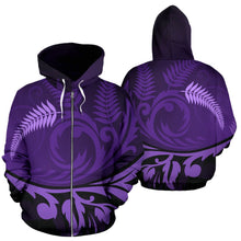 Load image into Gallery viewer, New Zealand Silver Fern Zip Up Hoodie Purple