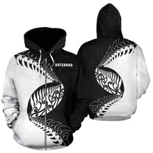 Load image into Gallery viewer, Aotearoa Rugby Fern Zip Up Hoodie Black White front and back